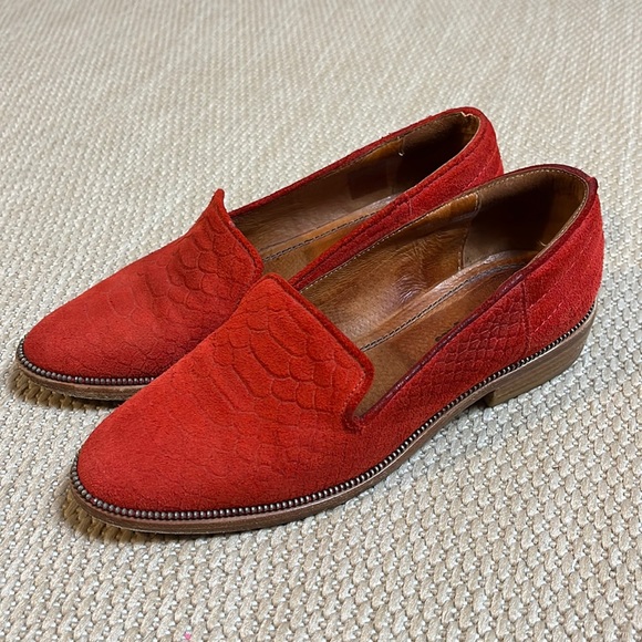 The Kooples Orange Snake Suede Loafers Flat Shoes Size 6 36 - Picture 1 of 9